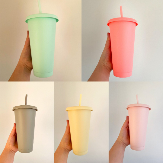 24oz Reusable Cold Coffee Cup with Daisy Design - Personalised Floral Tumbler with Lid and Straw