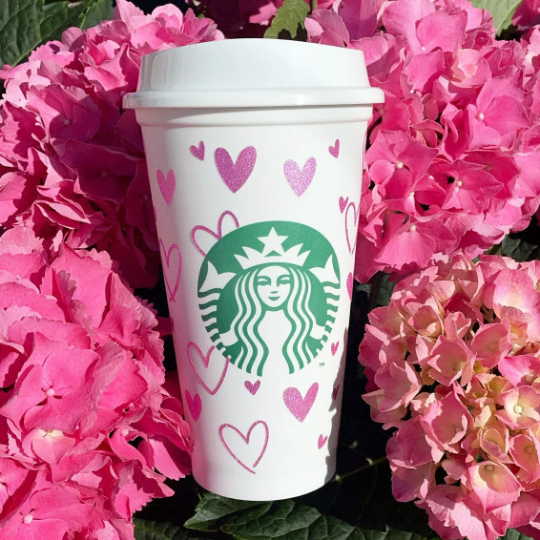 16oz Genuine Reusable Starbucks Hot Coffee Cup with Hearts