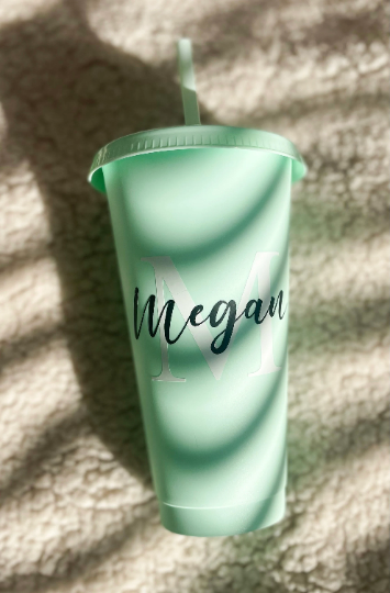 24oz Personalised Reusable Cold Coffee Cup with Name - Custom Tumbler with Lid and Straw