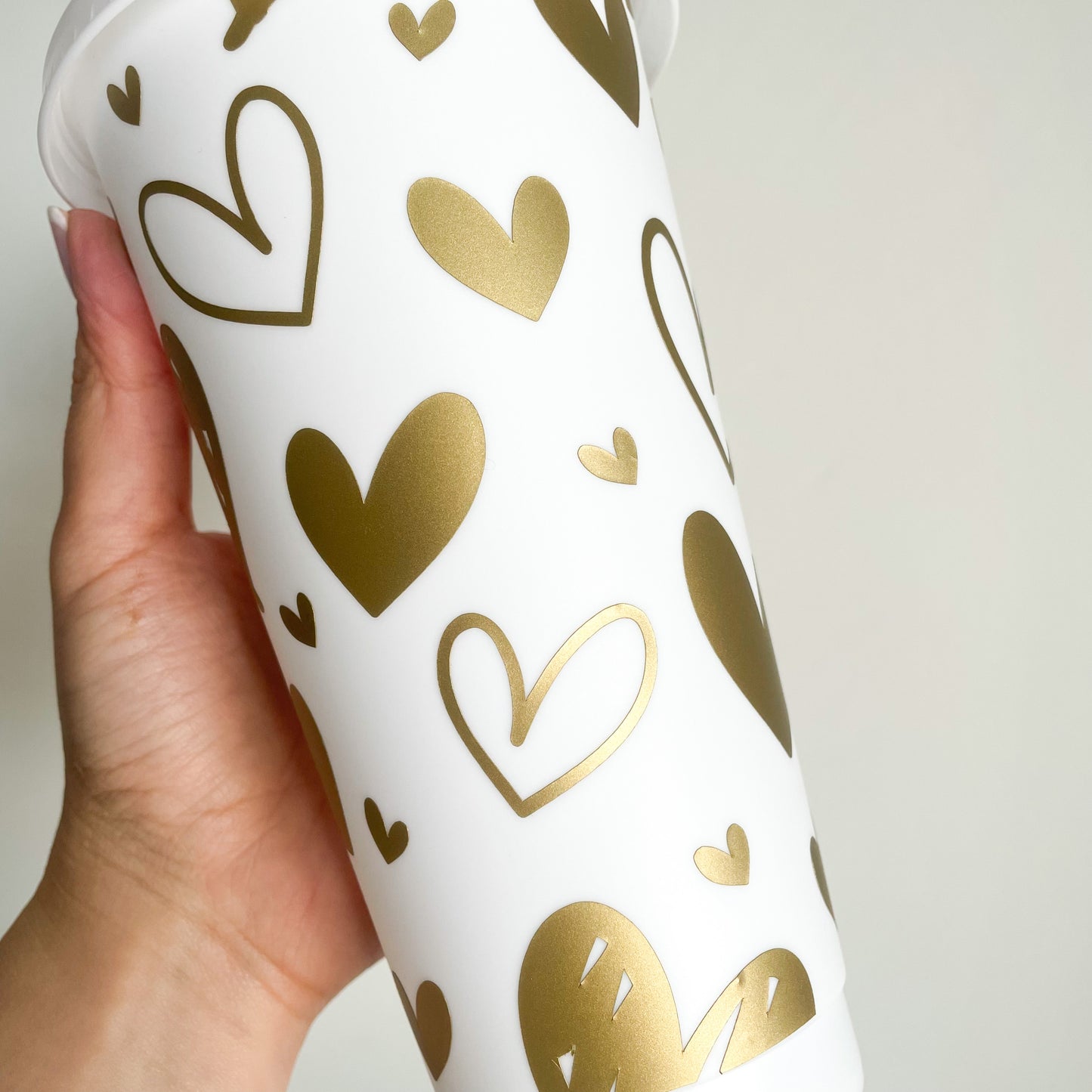 24oz Hearts Cold Cup - Reusable Tumbler with Lid and Straw