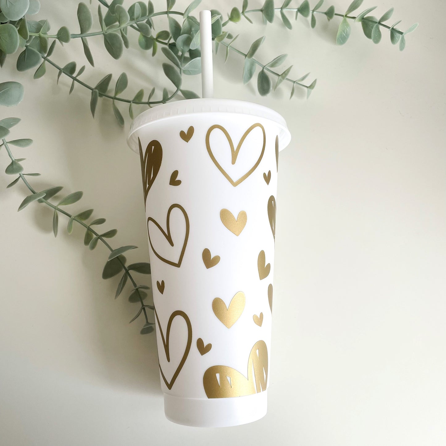 24oz Hearts Cold Cup - Reusable Tumbler with Lid and Straw
