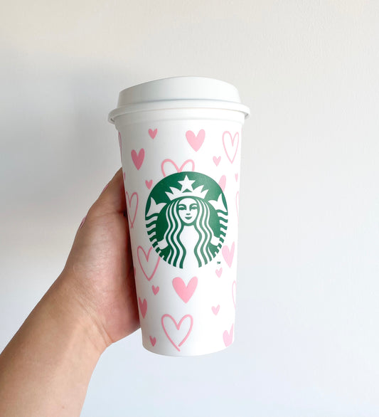 16oz Starbucks Hearts Cup - Reusable Hot Coffee Mug UK